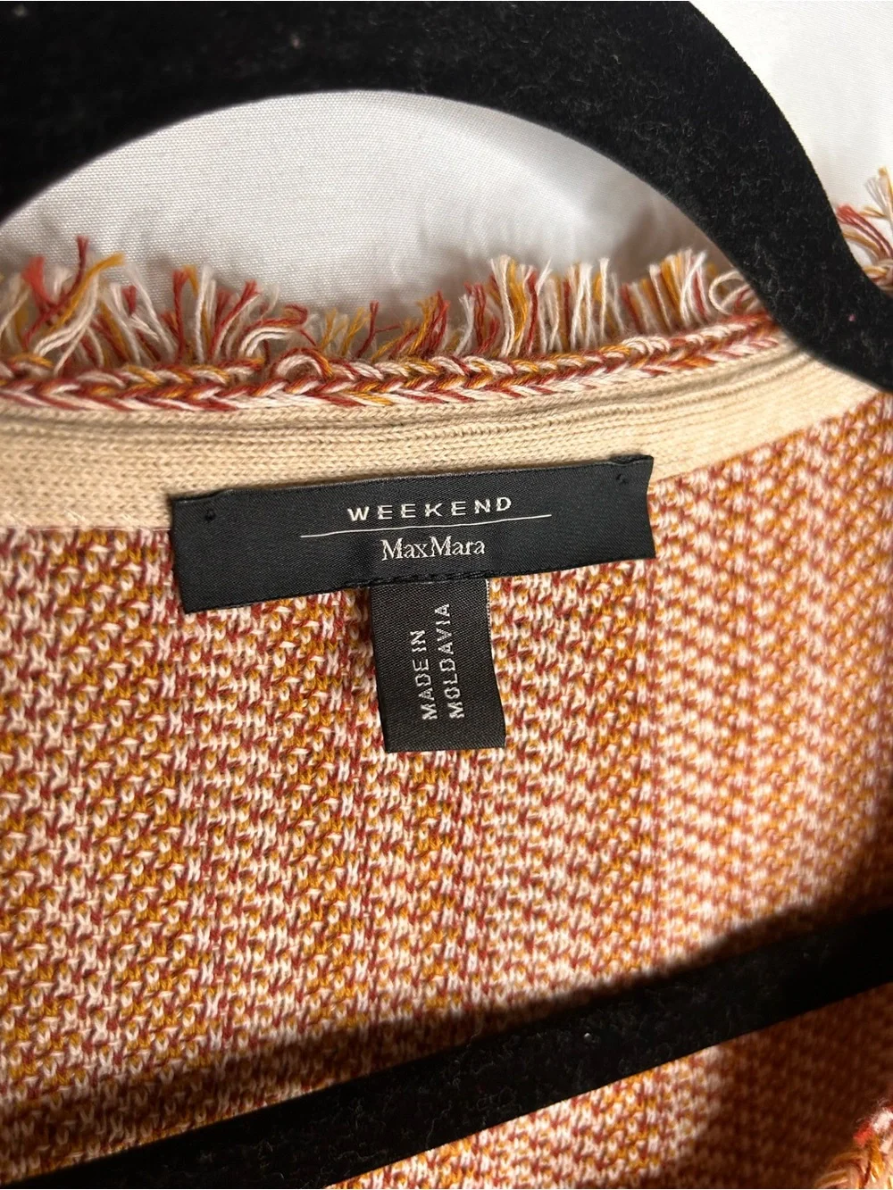 Weekend MaxMara Tweed Open Front Blazer Fringe Trim Flax Linen Plaid Size Large